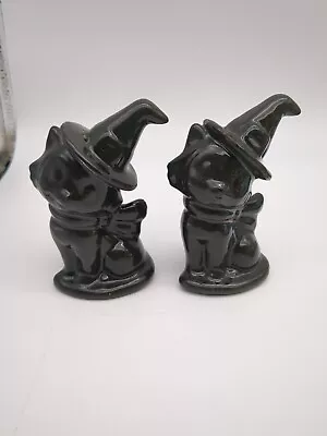 Vintage Halloween Black Cat In Witch Hat Salt And Pepper Shakers Rob Roy 620 • $11.10