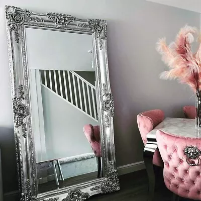 Extra Large Ornate Silver Floor Wall Leaner Mirror French Living Room Hallway • £249