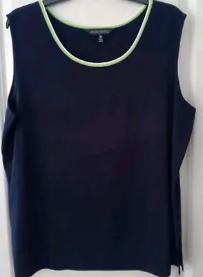 Ming Wang 1X Sleeveless Shell Top NAVY Green/white Trim Knit • $29.99