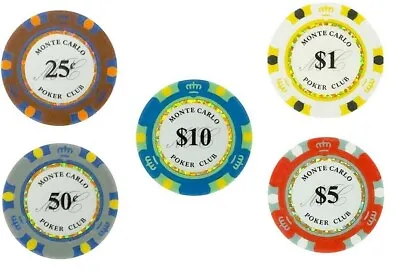 CASH GAME Monte Carlo Smooth Poker Chips Bulk - Perfect For .25/.50 Blinds NEW • $129.99