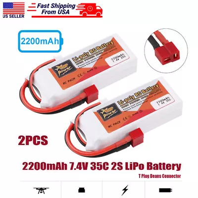 2 PCS 200mAh 7.4V 2S LiPo Battery T Plug Deans Connector Car Airplane Helicopter • $38.93