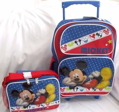 Walt Disney Mickey Mouse 16  Rolling Backpack And Matching Mickey Lunchbox-new!! • $369.99