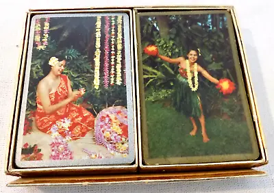 Vintage 1950s Congress Playing Cards Hula Girl 2 Pack Hawaiian Double Deck • $30.32