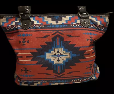 New Montana West Purse! Red & Blue Boho Western Aztec Canvas Design Shoulder Bag • $34.99