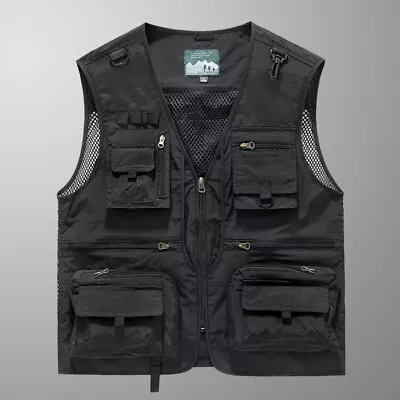 Men‘s Multi Pocket Vest Fishing Hiking Camping Ventilate Gilet Waistcoat Tops • $25.99