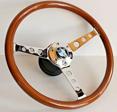 Steering Wheel Fits For BMW Vintage Wood Chrome E3 E9 E12 E21 E23 E24 E28  76-84 • $334.26