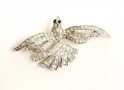 Small Vintage Art Deco Rhodium Clear Rhinestone Bird Brooch Mazer Reja High End • $29.99