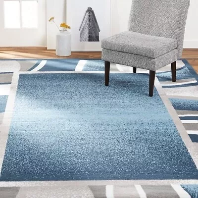 8' X 10' Area Border Rug Blue And Gray Carpet Living Room Modern Latex Free New • $126.99