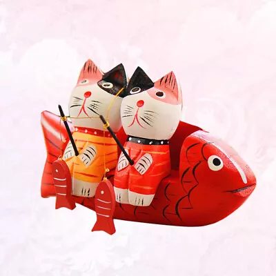 Lover Cat Statues His Her Figurine Wood Cat Statues Couple Cat Model • £11.99