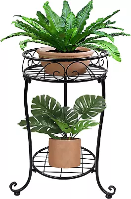 2 Tier Plant Stand 18.5 Inch Tall Metal Potted Holder Rack Indoor Outdoor Flow • $31.24