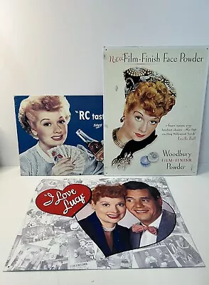 Lucille Ball I Love Lucy Tin Metal Sign Lot Rare TV Show RC Cola VTG Face Powder • $50