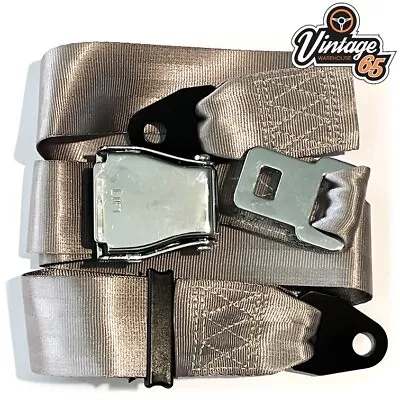 Classic Triumph MG Chrome Buckle 2 Point Adjustable Static Seat Lap Belt Grey • $247.46