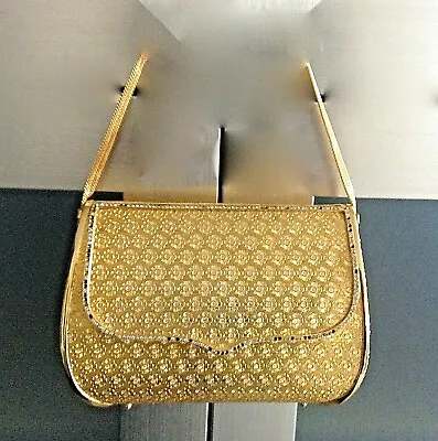 Vintage WALBORG Italy Gold Metal Box Purse Evening Bag Minaudiere W/ Rhinestones • $95