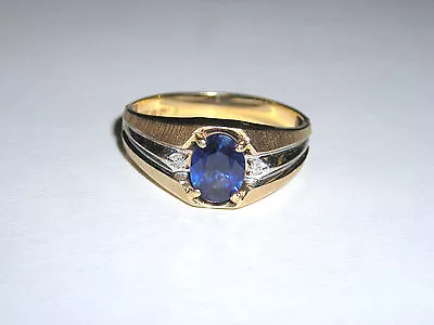 Classic Mens 14K Yellow & White Gold Ring Set With Diamond & Syn Sapphire  • $295