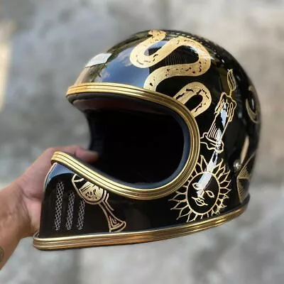 Vintage Custom Helmet Draco Black Gold Drawing Chopper Bobber Motorcycle • $514.50