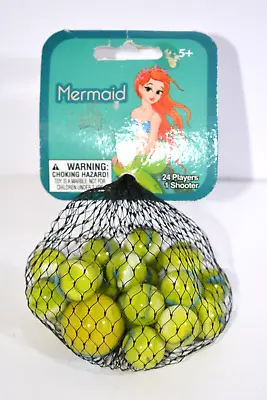 Mega Marbles  MERMAID  Net Bag Of 25 Glass Marbles 24 Players 1 Shooter • $14.95