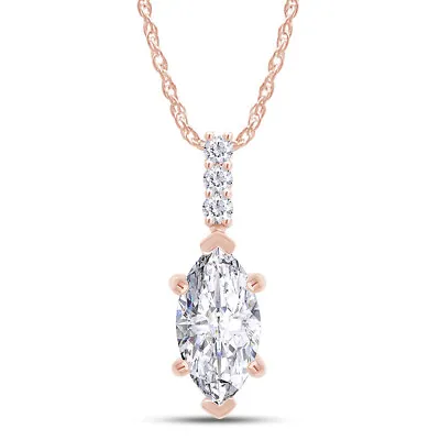 1.71ct Lab Created Moissanite Marquise Solitaire Pendant Necklace 14K Rose Gold • $430.85