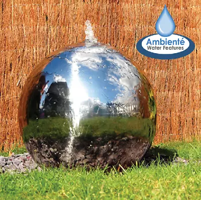 Polished Stainless Steel Sphere Water Feature Fountain Cascade Garden LEDs 40cm • £237.98