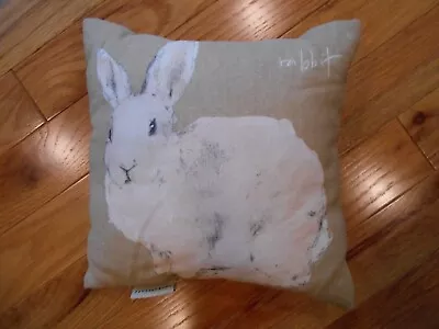 Pottery Barn Linen Watercolor Print Tan Beige Ivory Rabbit Bunny Pillow 12 In  • $24.99