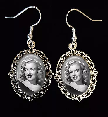 Young Marilyn Monroe Antique Silver Drop Earrings Movie Star Icon Sex Symbol  • $18.59