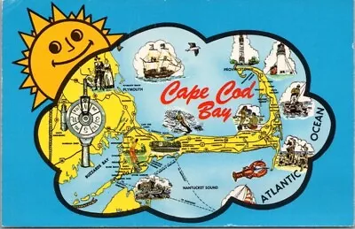 Vintage 1960s Massachusetts Greetings Postcard  CAPE COD BAY  Highway Map Unused • $5.60