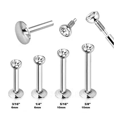 1pc. 18G 3/16  To 3/8  Steel Internally Threaded 2mm CZ Labret Monroe Tragus • $3.82