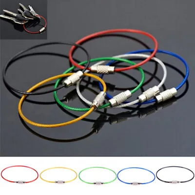 10Pcs Stainless Steel Keychain Rope Wire Cable Loop Screw Lock Gadget Ri-wq • £4.61