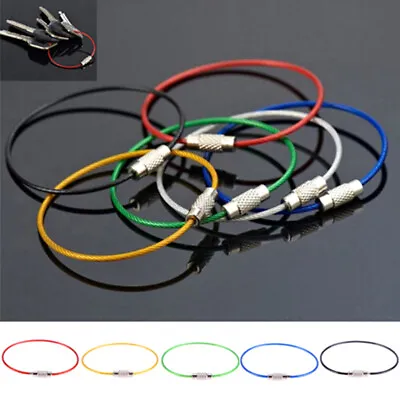 10Pcs Stainless Steel Keychain Rope Wire Cable Loop Screw Lock Gadget Ri:da • £3.56