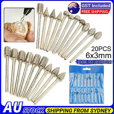 20pcs 6mm Head Diamond Burr Grinding For Dremel Rotary Drill Bit 3mm Shank Tool • $9.85