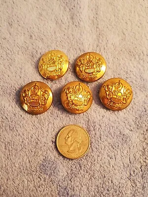 $5.95 • Buy Lot Of 5 Domed Puffed Gold Tone Plastic Shank Buttons Heraldic Crest 1” Diameter
