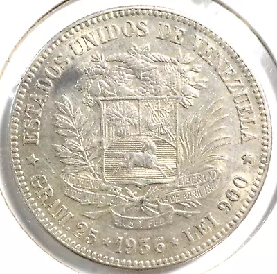 1936 Venezuela 5 Bolivars -  90% Silver. FREE SHIPPING • $46.85