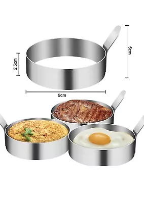 4 Pcs Stainless Steel Egg Rings Cooking Mold Nonstick Heat Resistant With Brush. • £8