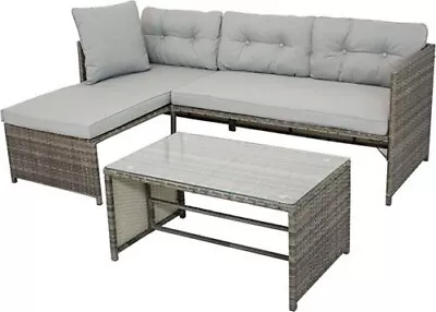 Rattan Corner Garden Set  Lounger  Sofa Outdoor  Furniture Table Cushions • £188.99