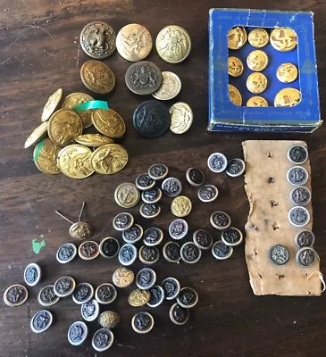 80 VINTAGE MILITARY MIXED SM BRASS & OTHER UNIFORM BUTTONs • $40