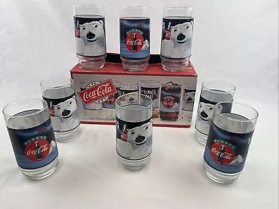 Vintage Set Of 8 Indiana Glass Coca Cola Coke Polar Bear 16 Oz Tumblers • $12