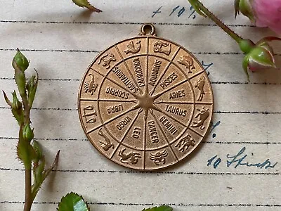 Large Vintage Brass Jewellery Stamping - Signs Of Zodiac Astrology Pendant 38mm • £5.99