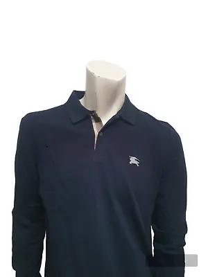 Burberry Men's Brit Long Sleeve Casual Polo Shirt Dark Navy Small Or Medium • $120