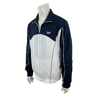 FILA Windbreaker Jacket Full Zip White & Blue Mens XL • $23.95