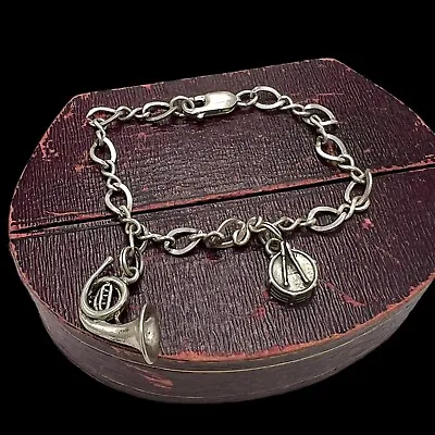 Antique Vintage Mid Century Sterling Silver Music Themed Charm Bracelet 9.1g • $40