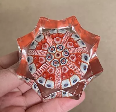 Glass Paperweight Strathearn Millefiori Star Shaped Weight On Orange Ground • £14.99