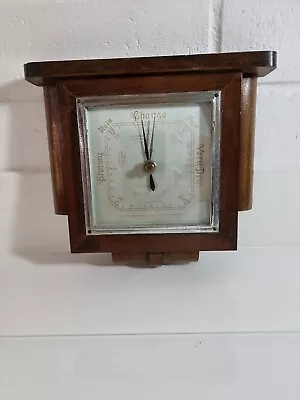 Vintage Wooden Barometer Art Deco Square Wood Well Made • £25