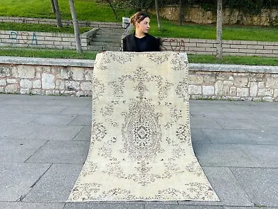 Faded Vintage Anatolian Hand Knotted Rug Oushak Wool Handmade Turkish Area Rug • $463.67
