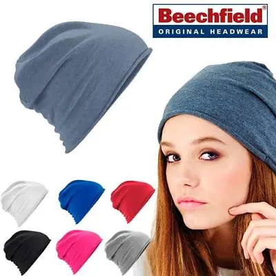 Beechfield Slouch Jersey Beanie Women Men Casual Gym Hat Cotton B361 • £4.99