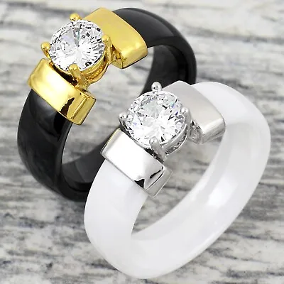 6mm Hi-Tech Ceramic 0.85 Carat CZ Engagement Ring Black Or White • $9.99