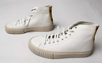 Zara Women's Embossed Detail High Top Lace Up Sneakers DM9 White Size US:7 UK:6 • $14.25