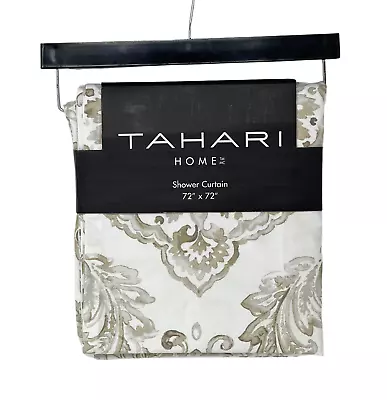 TAHARI Home 72  X 72  Cognac Damask Medallion Cotton Blend Shower Curtain NEW • $31.95