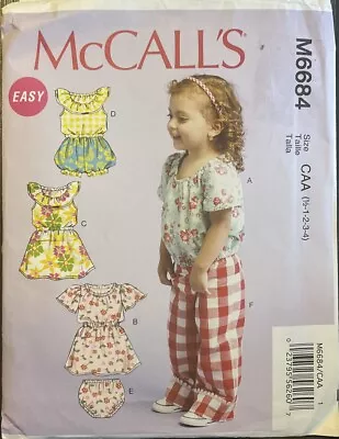 McCalls #M6684 Child's Dress-Top-Romper-Panties-Pants Pattern Sz: 1/2-4 UC • $4.99