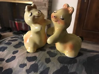 Vintage VAN TELLINGEN Yellow BUNNY HUG SALT AND PEPPER SHAKERS • $7.99