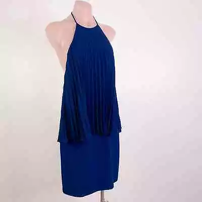 H By Halston Halter Pleated Sleeveless Cocktail Dress Navy Blue Size 4 NWT • $65