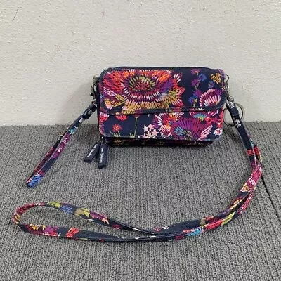 Vera Bradley Wristlet Wallet Womens Nylon Midnight Wildflowers Clutch Keychain • $29.99